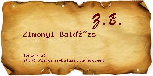 Zimonyi Balázs névjegykártya